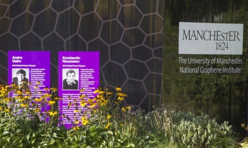Garden and plaques outside the National Graphene Institute 