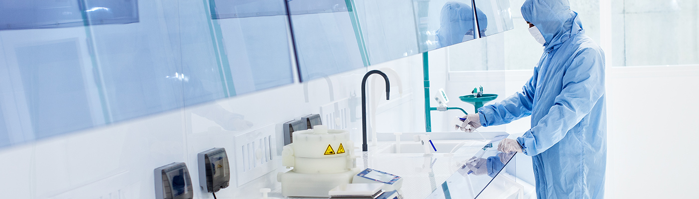 Graphene researchers working in a cleanroom