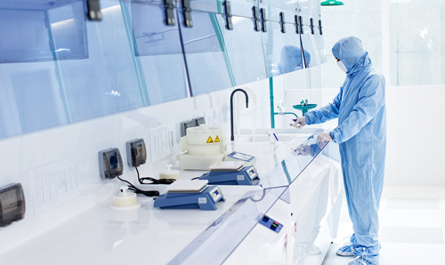 Graphene researchers working in a cleanroom